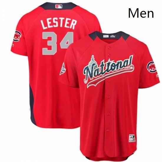 Mens Majestic Chicago Cubs 34 Jon Lester Game Red National League 2018 MLB All Star MLB Jersey